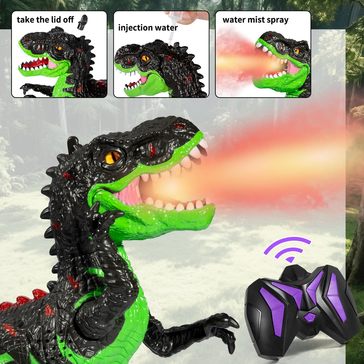 Guminnara RC dinosaur rear view highlights maneuverability during stunts