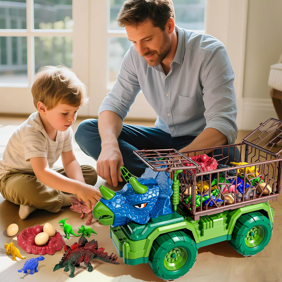 Guminnara Triceratops outdoor play scene promotes social, cooperative fun.