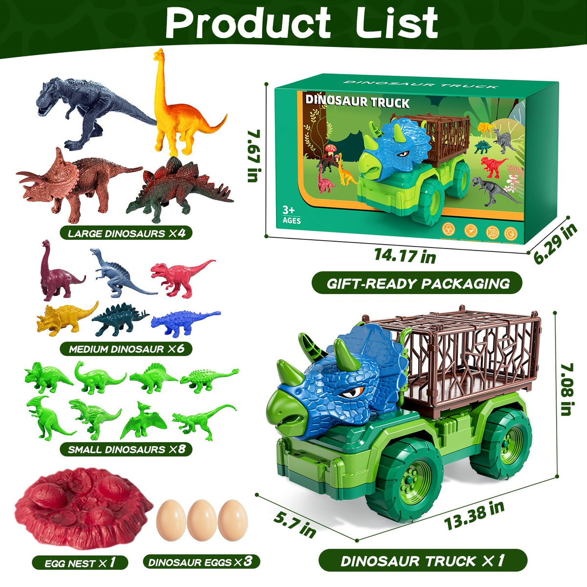 Guminnara Triceratops truck cargo cage offers ample space for dinosaurs at play.
