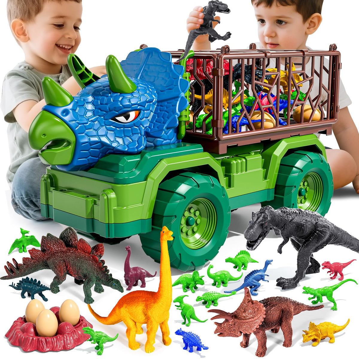 Guminnara Triceratops truck front view shows sturdy build for young builders.