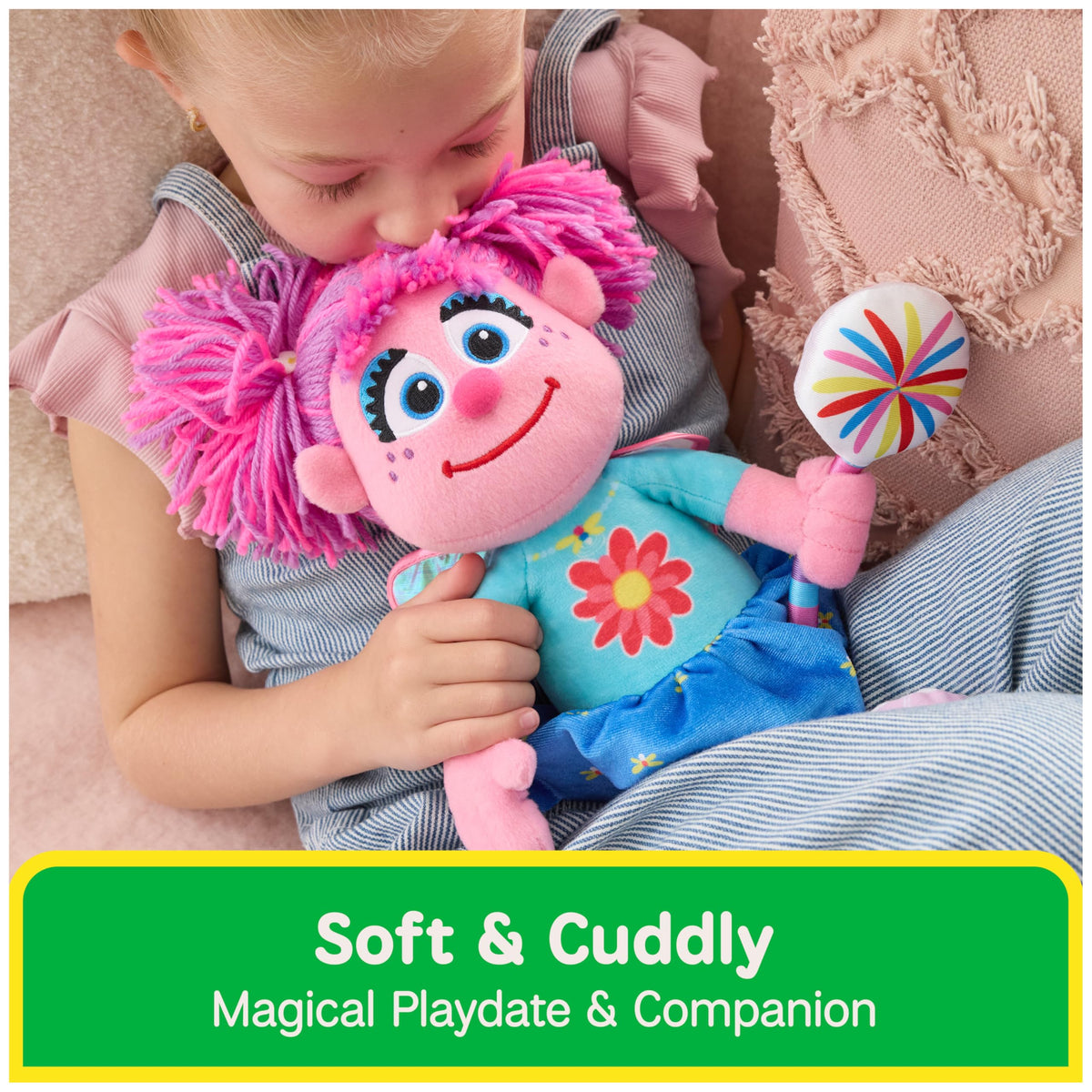 GUND Abby Cadabby plush with pink and purple hair for adorable display