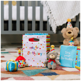 GUND soft birthday bag for easy storage and open-and-close play.