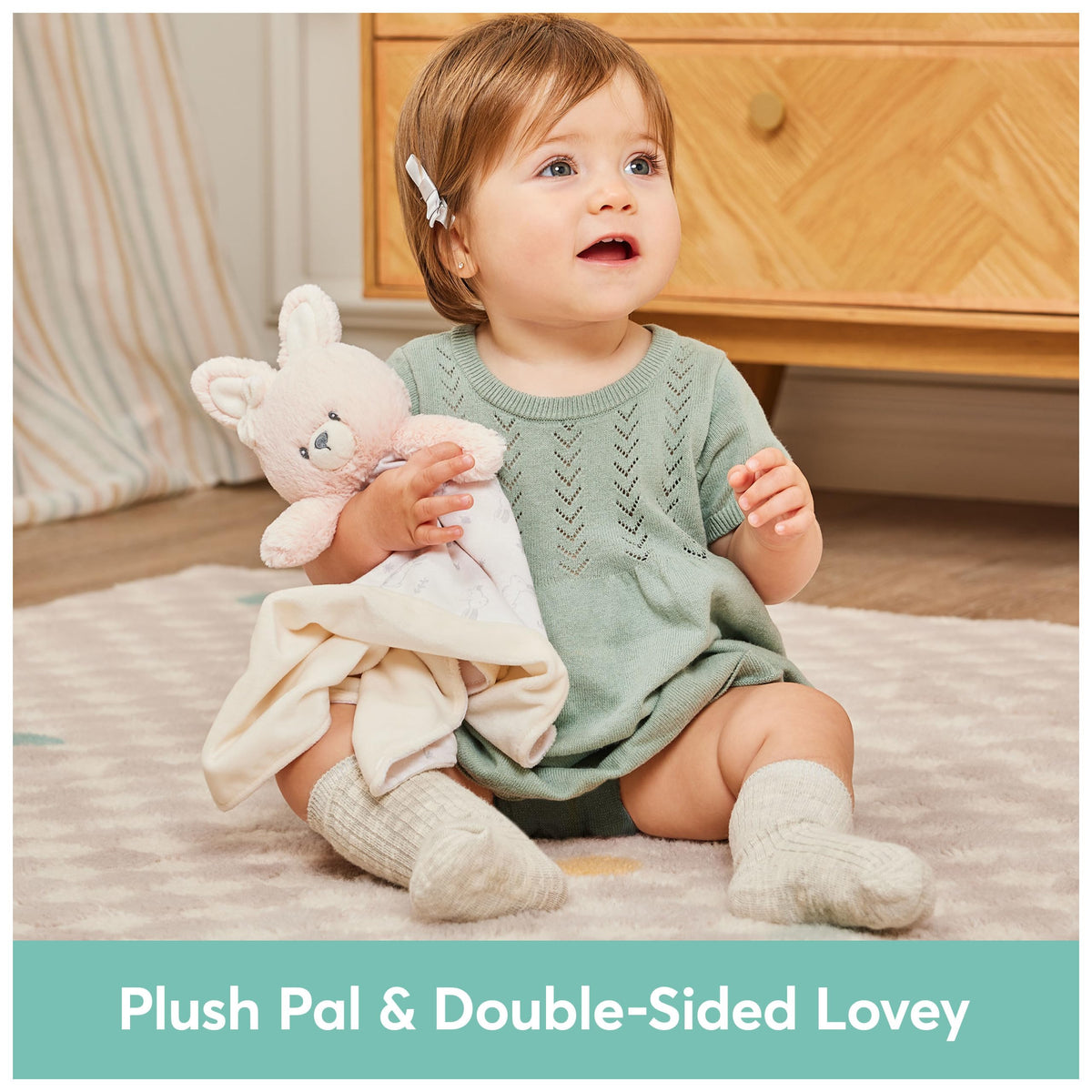 GUND Bunny Lovey blanket detail with bunny pattern for calming snuggles