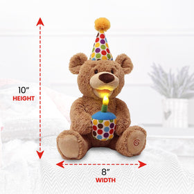 GUND bear holding cupcake with LED candle