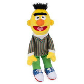GUND Bert plush with unibrow smiles softly for comforting bedtime companionship.