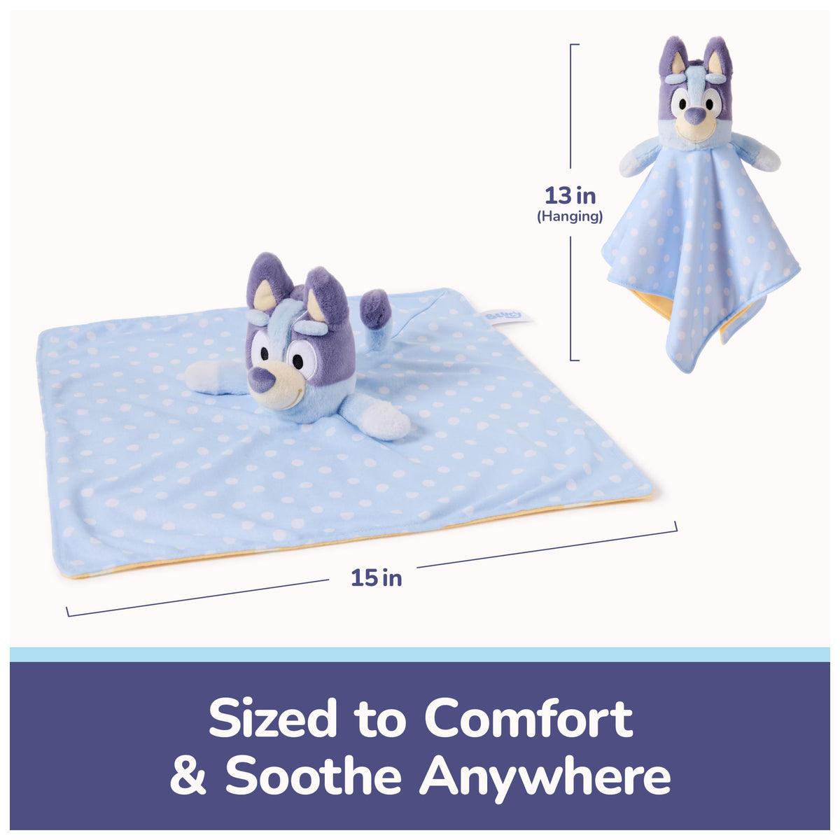 GUND Bluey double-sided 15x15 blanket adds security and warmth.