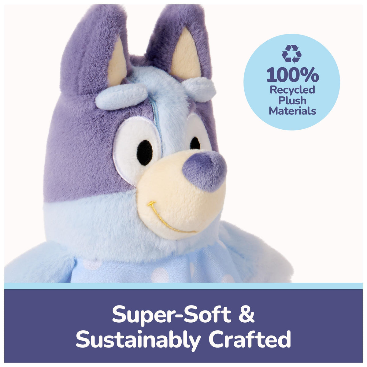GUND Bluey fabric close-up shows soft recycled materials.