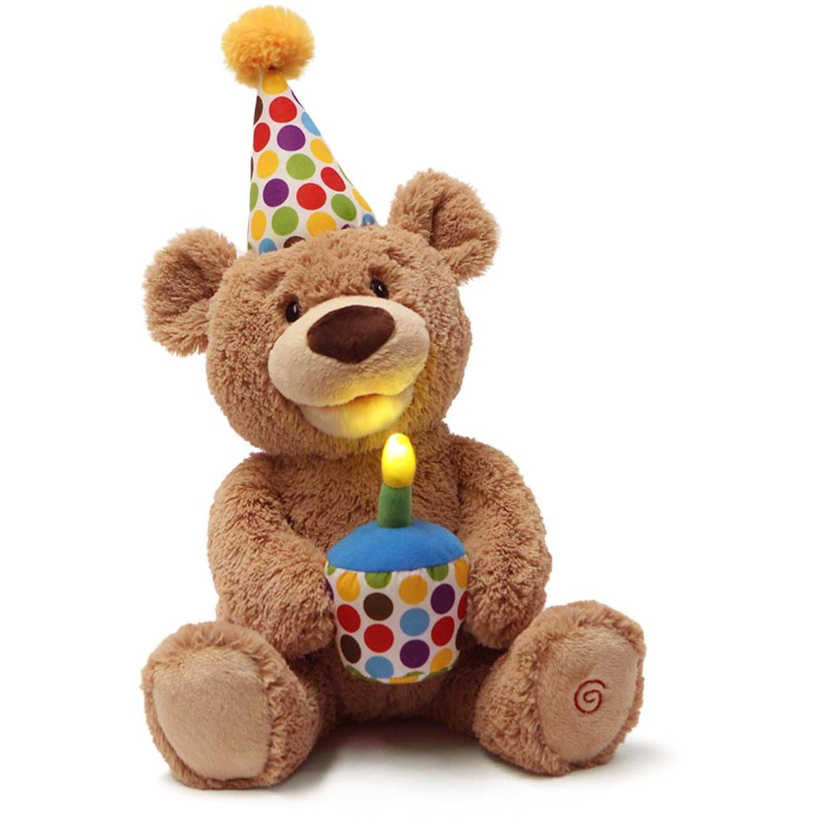 GUND brown teddy wearing colorful party hat