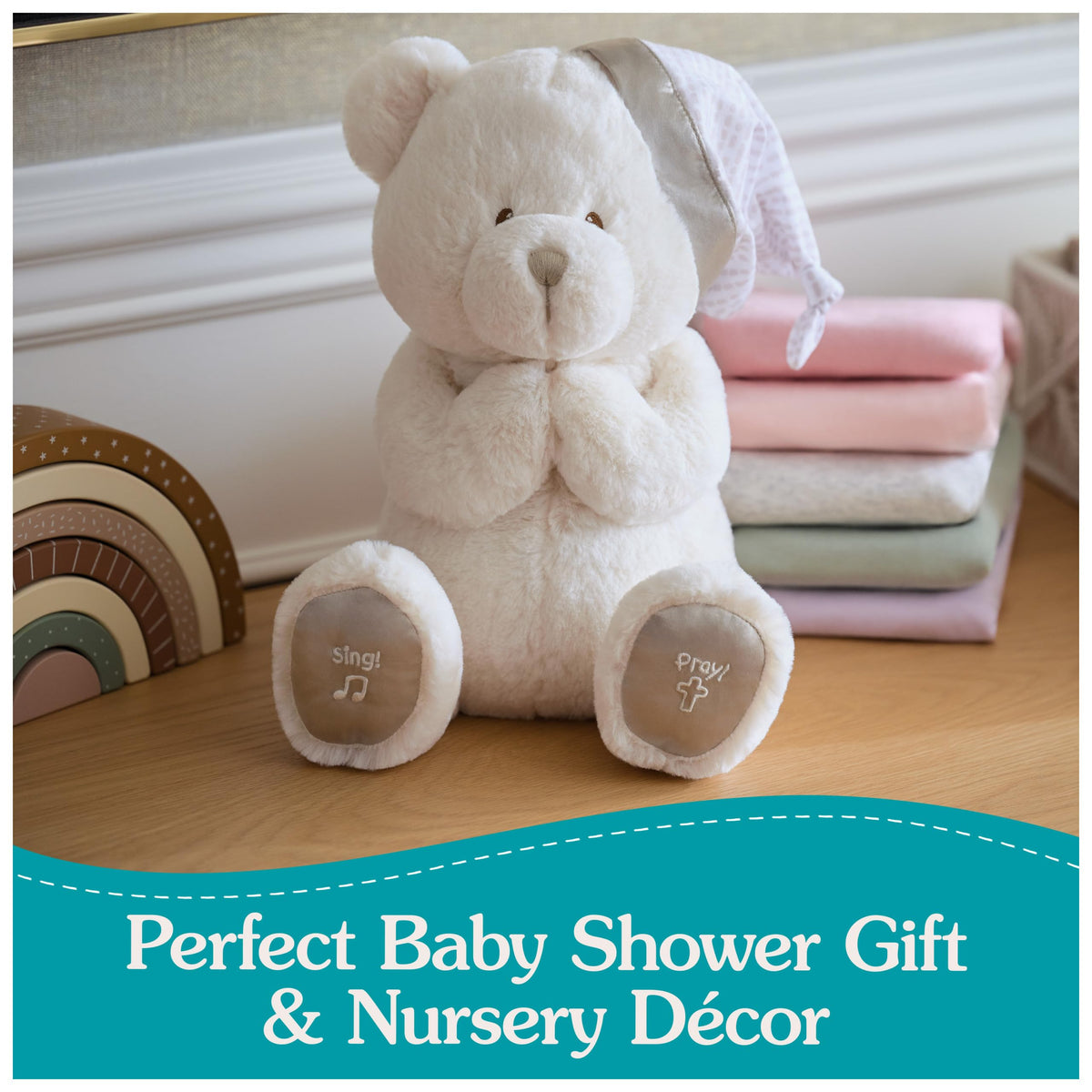 GUND premium plush with champagne satin paw pads emphasizes tactile detail.