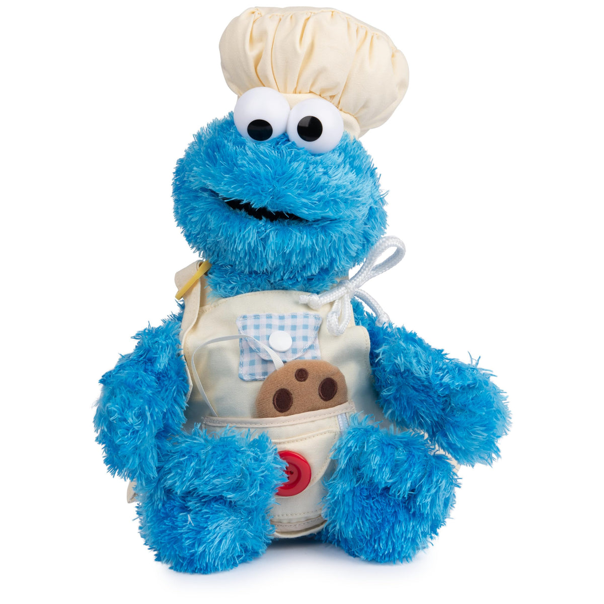 GUND Cookie Monster Teach Me plush in apron ideal for dressing skills and imaginative play
