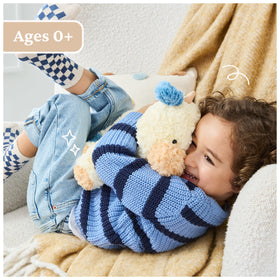 GUND Cozys Cow 10-inch plush fits cribs, shelves, and kid's bedrooms.