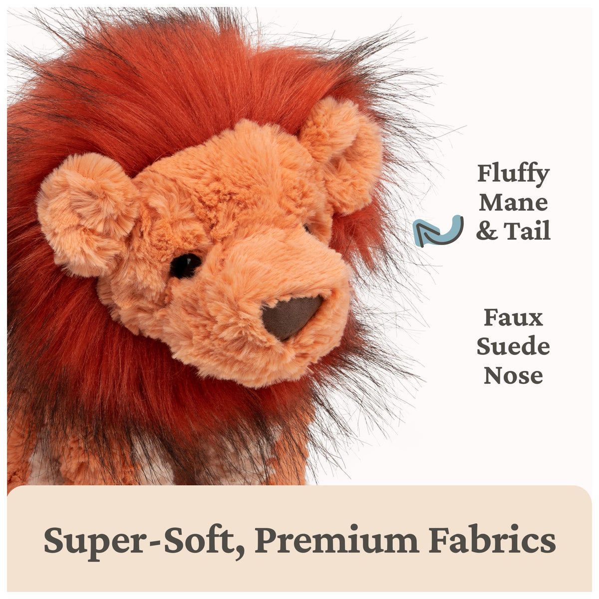 GUND Cozys Lion soft fur emphasizes comforting tactile feel.