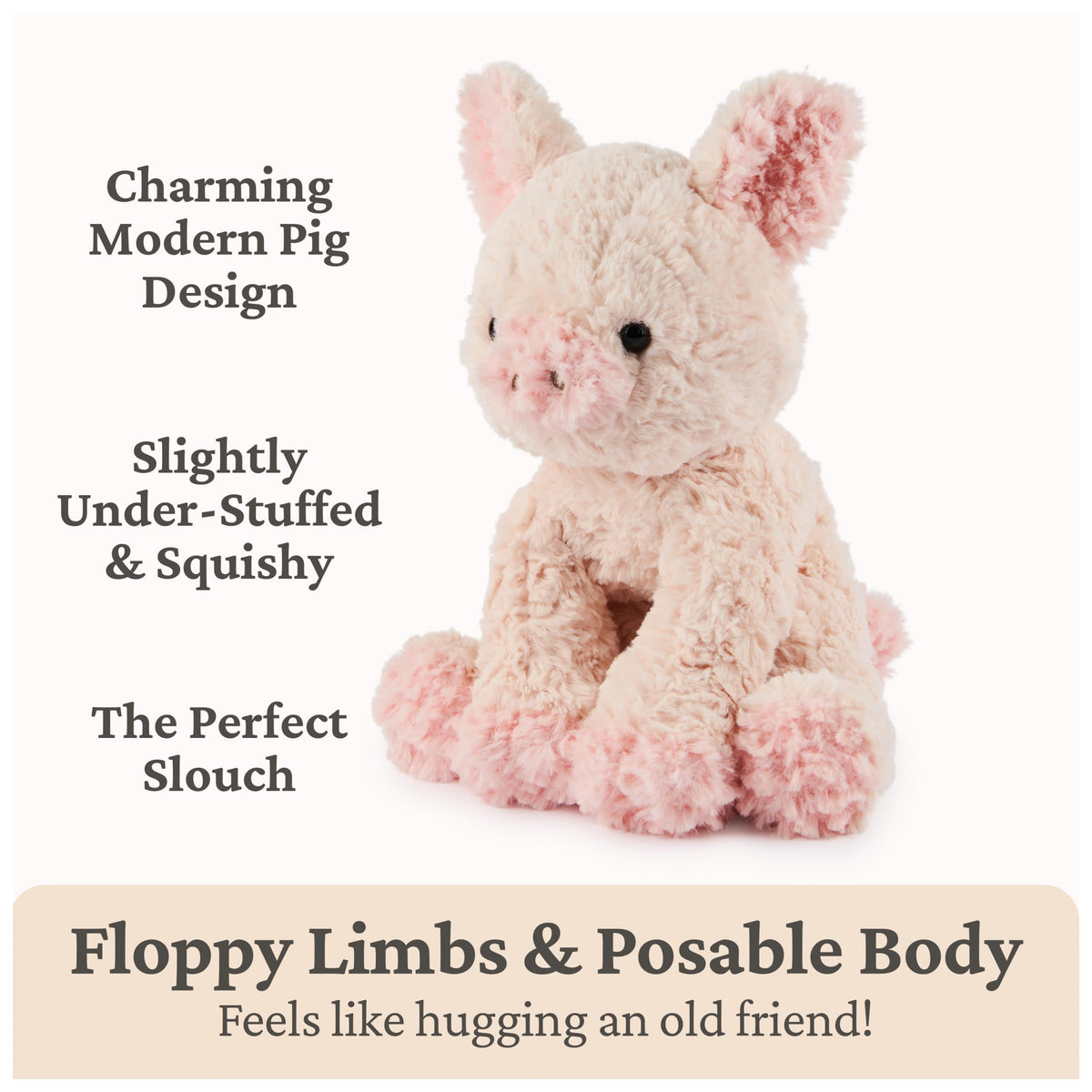 GUND Cozys pig plush tail showing springy texture for play