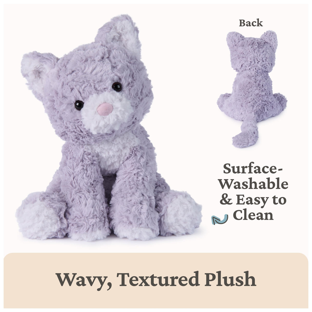 GUND Cozys soft, machine-washable plush fabric for easy cleaning.