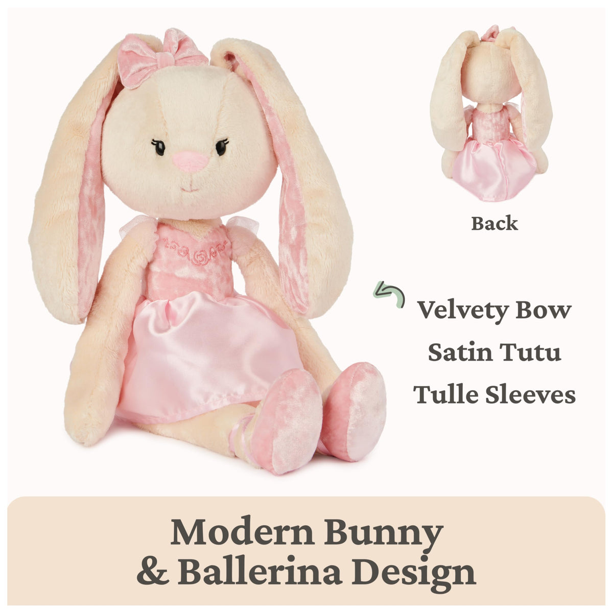 GUND Curtsy Bunny satin ribbons on slippers complete the recital-ready look.