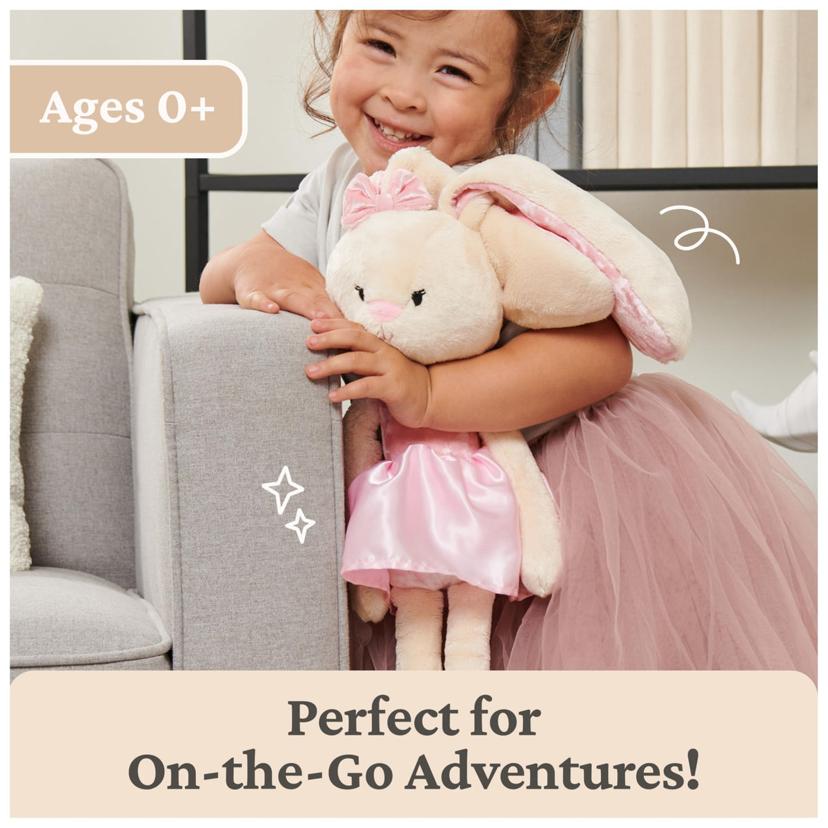 GUND Curtsy Bunny velvet ear lining adds premium plush detail.