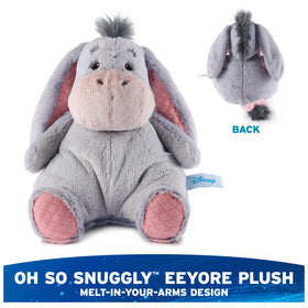 Eeyore's soft gray fur with pink accents invites gentle play and cuddling.