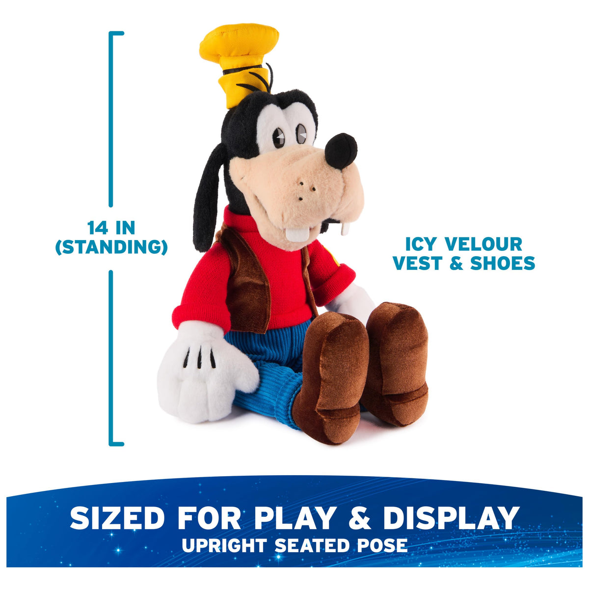 Ears and yellow hat detail add whimsical charm for display.