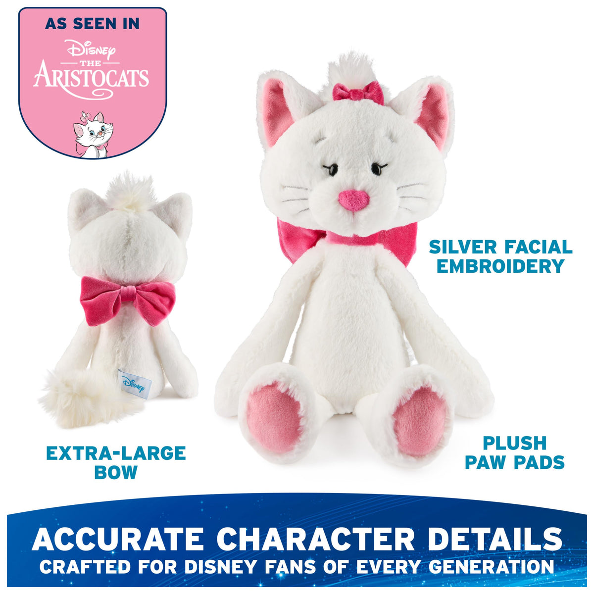 Close-up of pink velvet bow and white fur on Marie plush