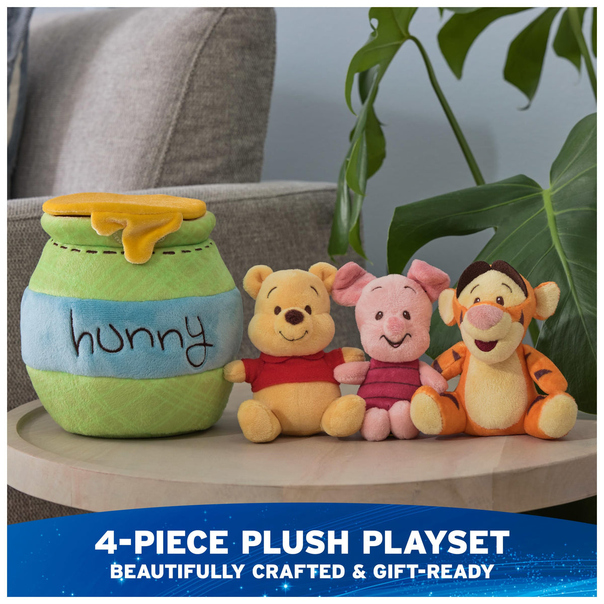 GUND Pooh 4in plush rattle adds gentle sound for sensory play.