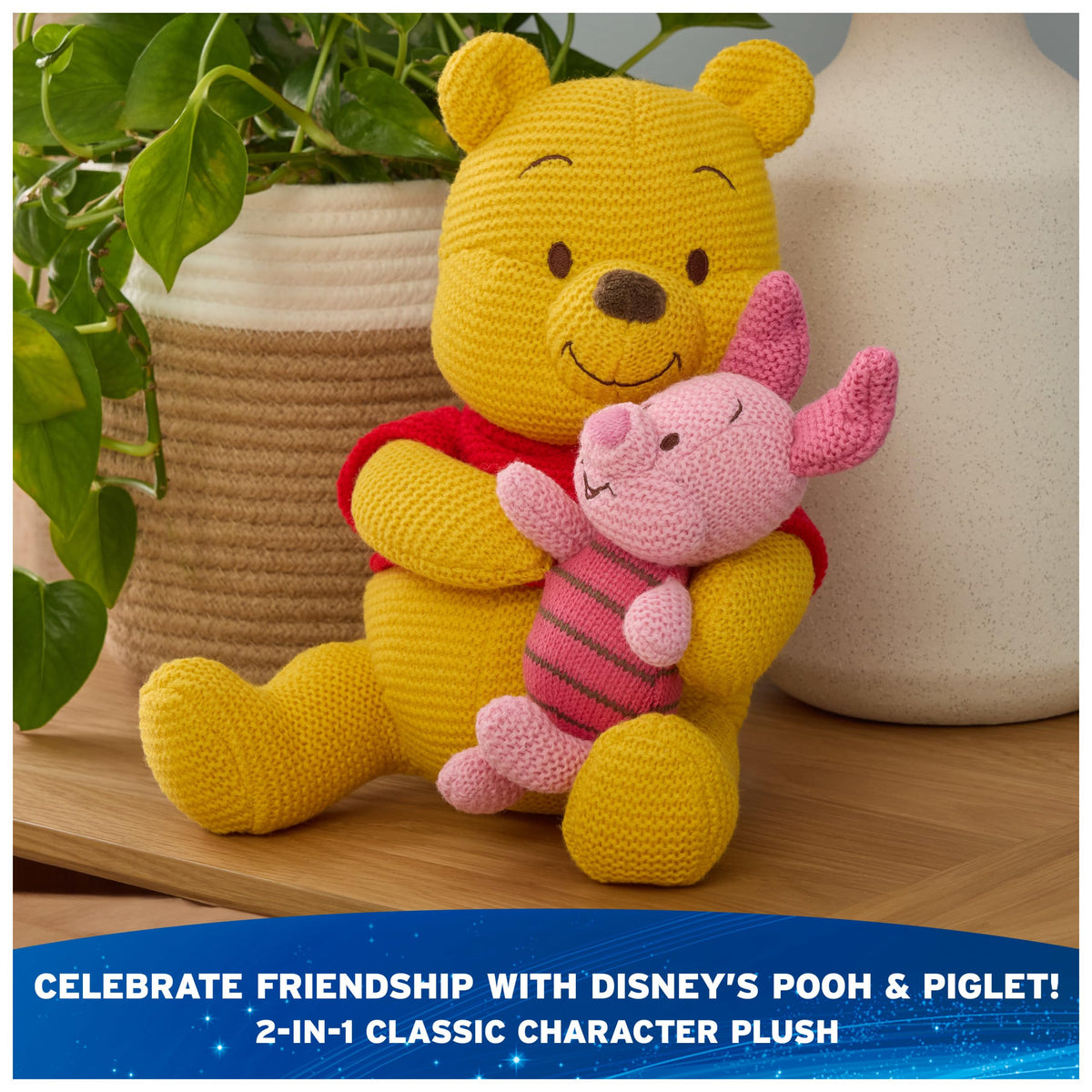 GUND Disney Pooh and Piglet knit plush, front view, perfect for display and gifting