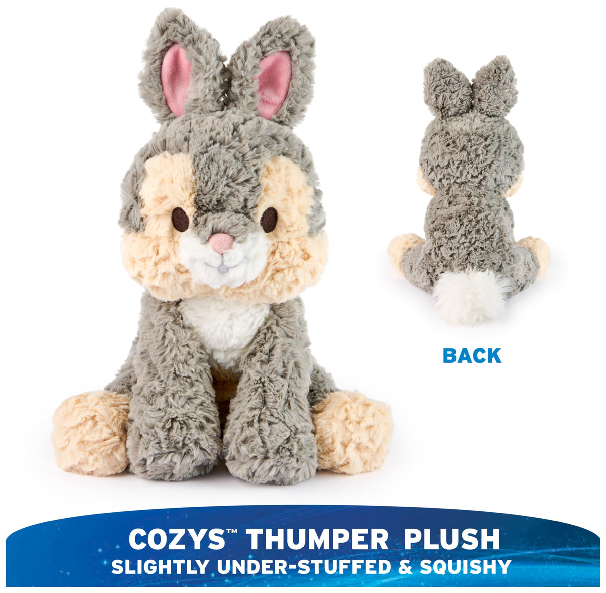GUND Disney Thumper plush ears close-up showing soft gray fur and pink lining.