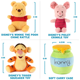 GUND Tigger 4in plush squeak enhances interactive play.