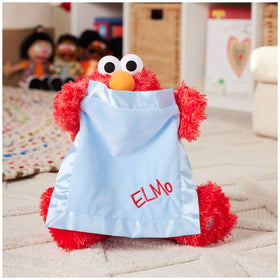 Close-up of Elmo's expressive eyes and friendly smile