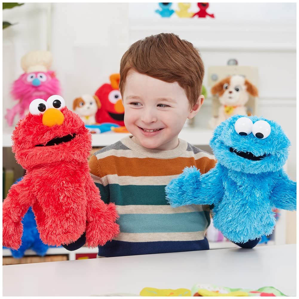 GUND Elmo hand puppet back view shows adjustable fit for all ages