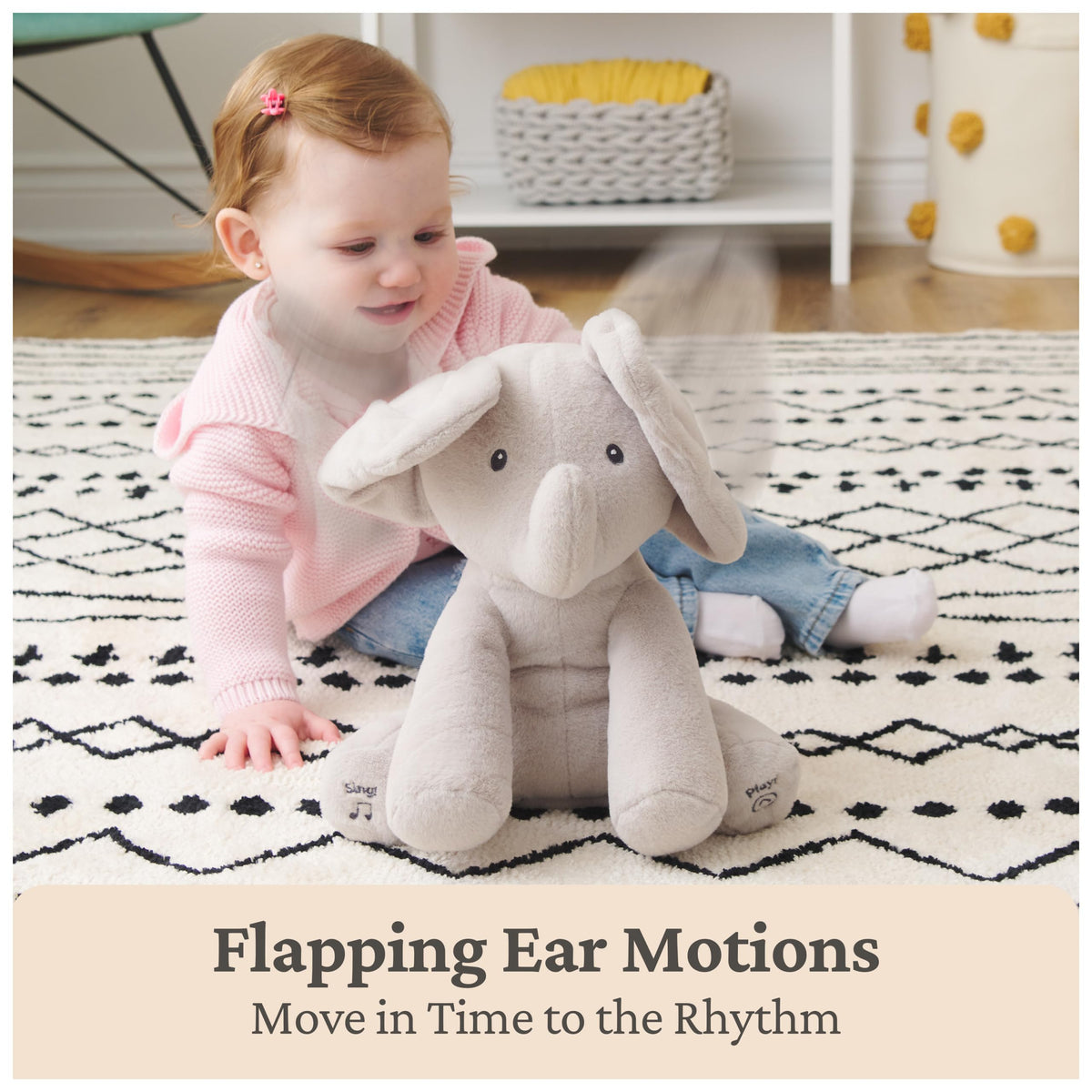 GUND Flappy the Elephant peekaboo feature promotes engagement with infants.