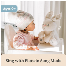 GUND Flora the Bunny singing mode, ears flap to rhythm with playful tune