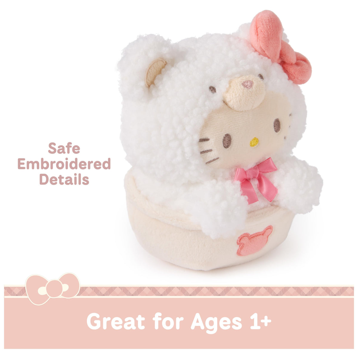 Hello Kitty latte bear with brown embroidered details for charming aesthetics.