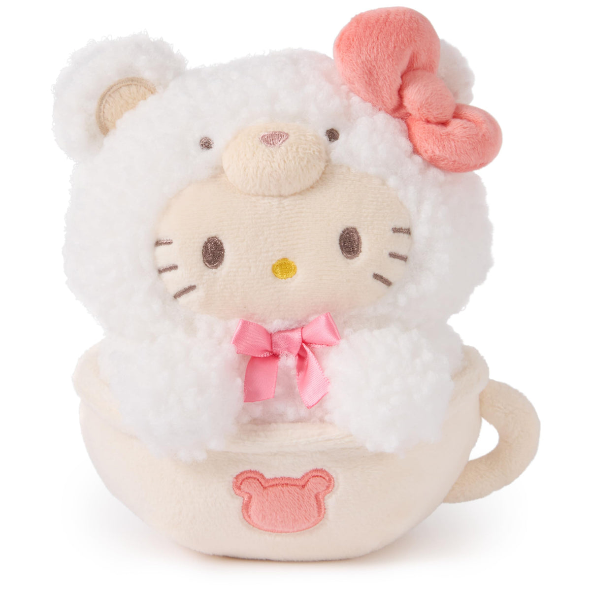 GUND Hello Kitty Cafe Latte bear inside a coffee mug, a playful desk companion.