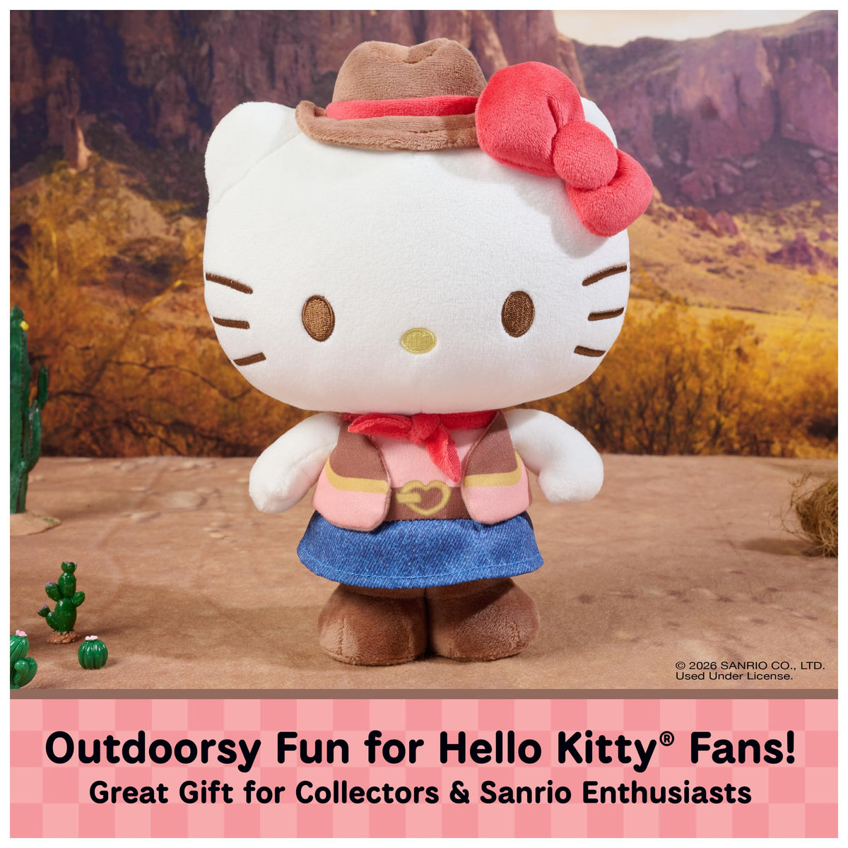 Hello Kitty cowgirl plush hat accessory adds stylish playtime flair.