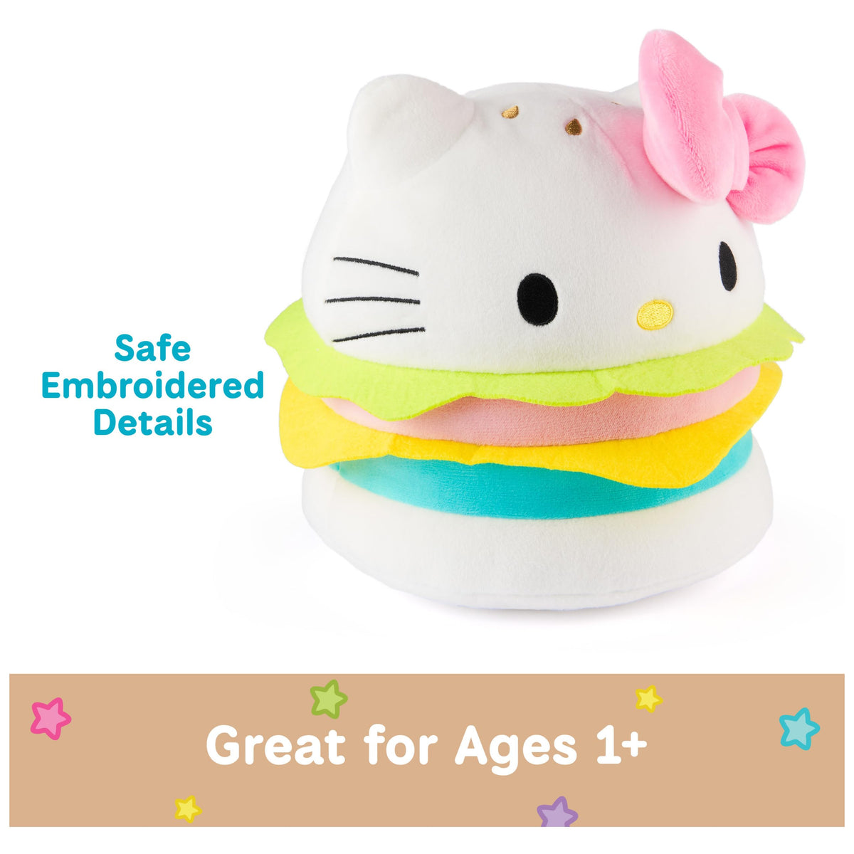 GUND Hello Kitty Hamburger Plush lettuce and cheese toppings add playful color