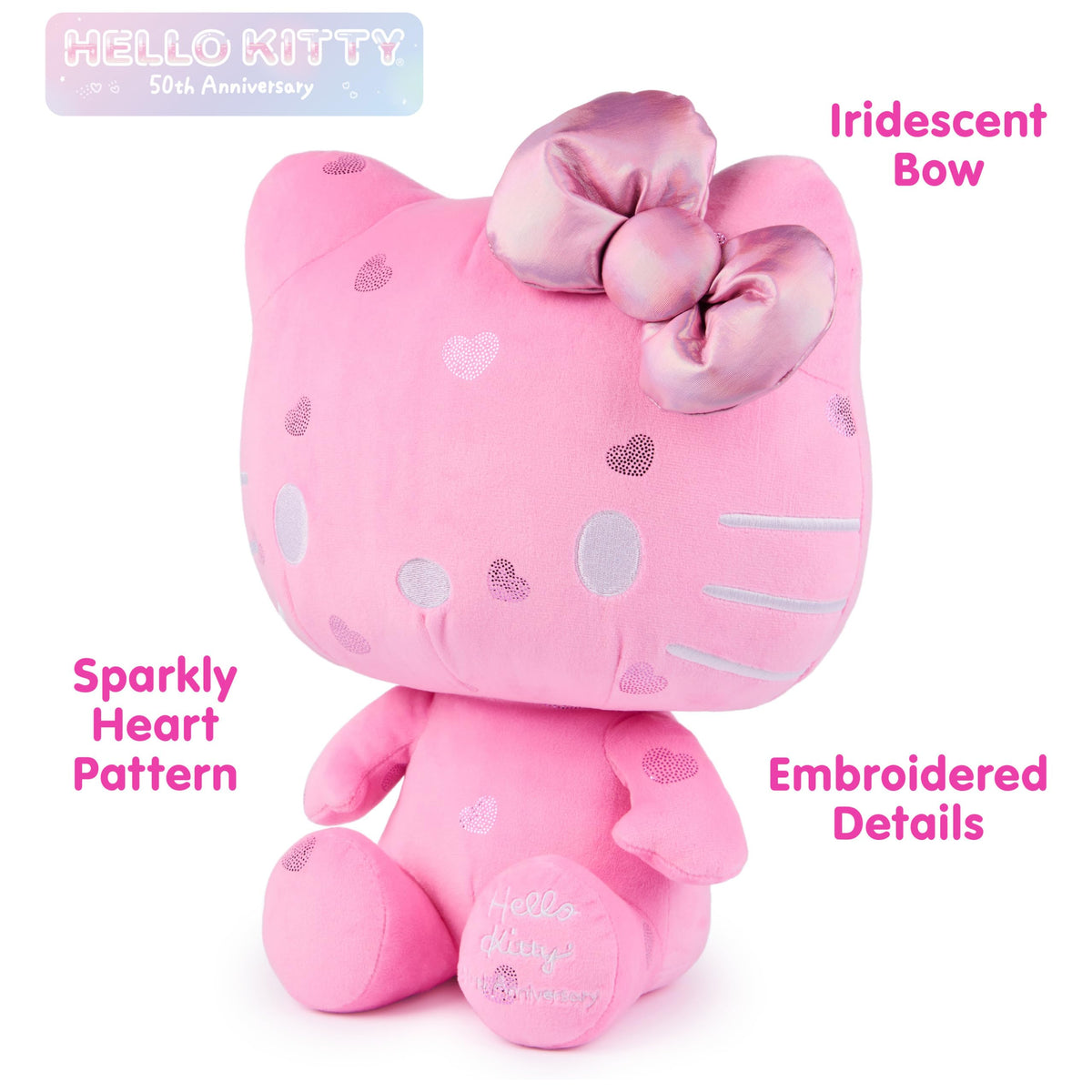 GUND Hello Kitty iridescent bow detail adds charm for shelf decor.