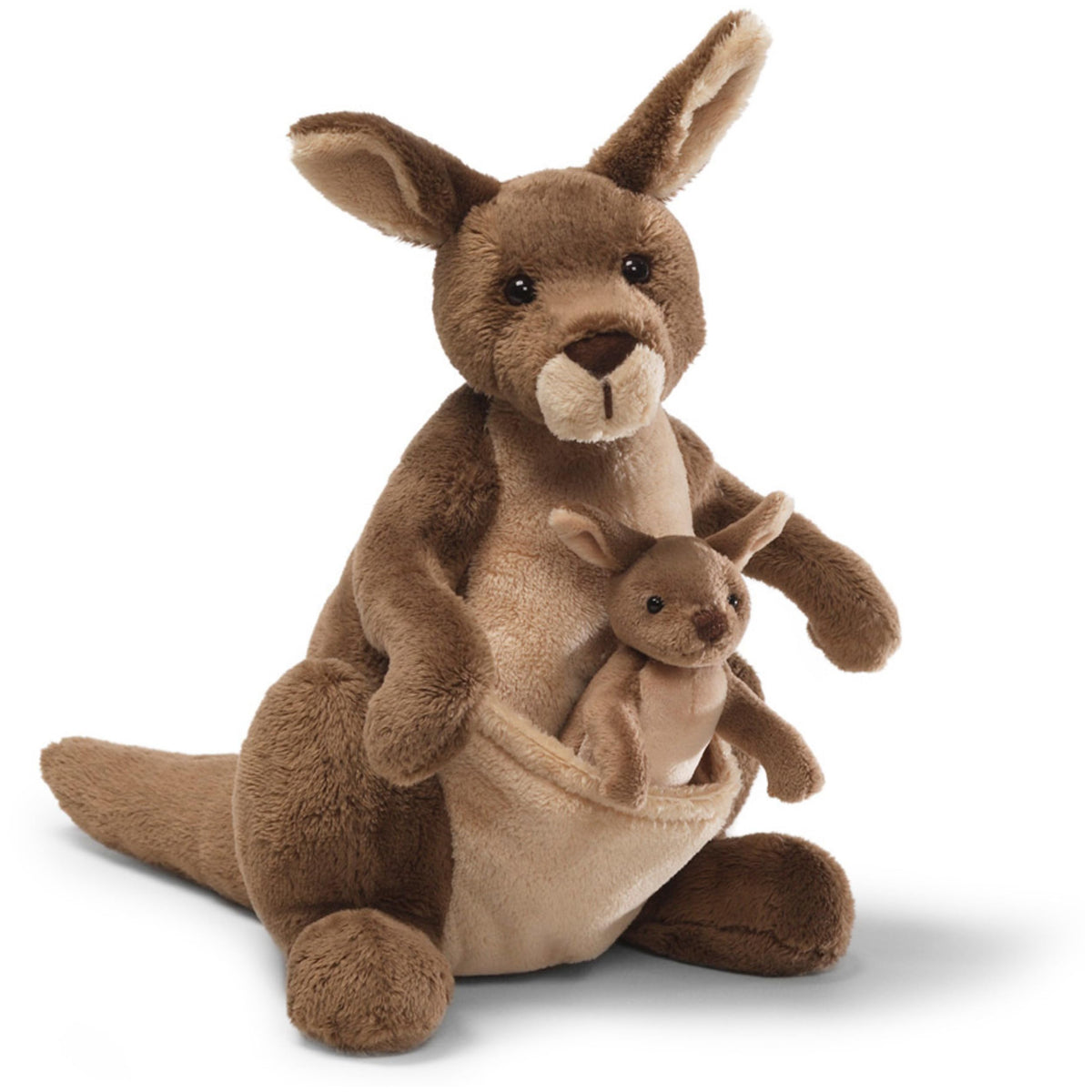 GUND Jirra kangaroo plush with removable Joey in pouch, ideal cuddle companion.