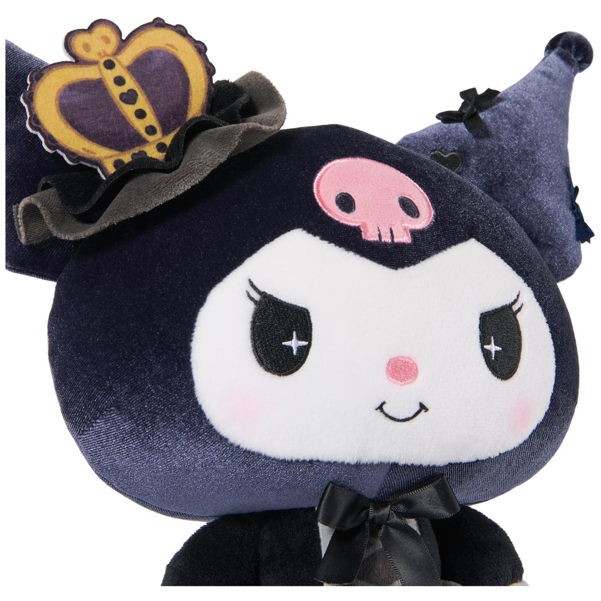 GUND Kuromi black satin ribbon bow plush, adds cute styling details.
