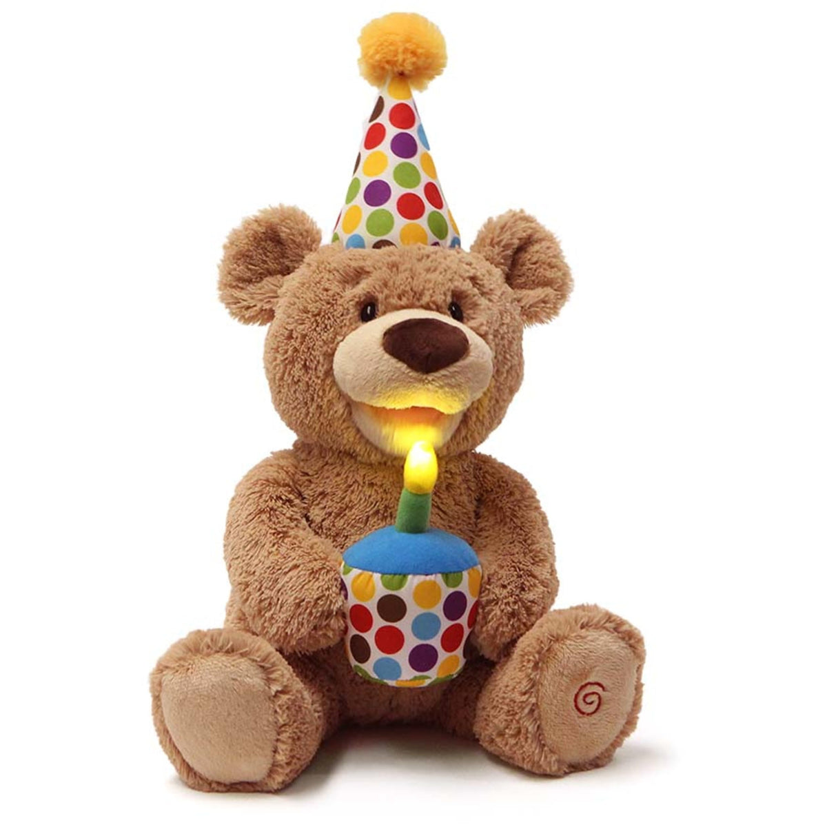 GUND LED candle glows softly on cupcake