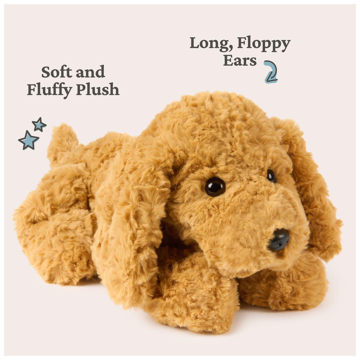 Faux suede paw pads on Muttsy provide tactile hugs