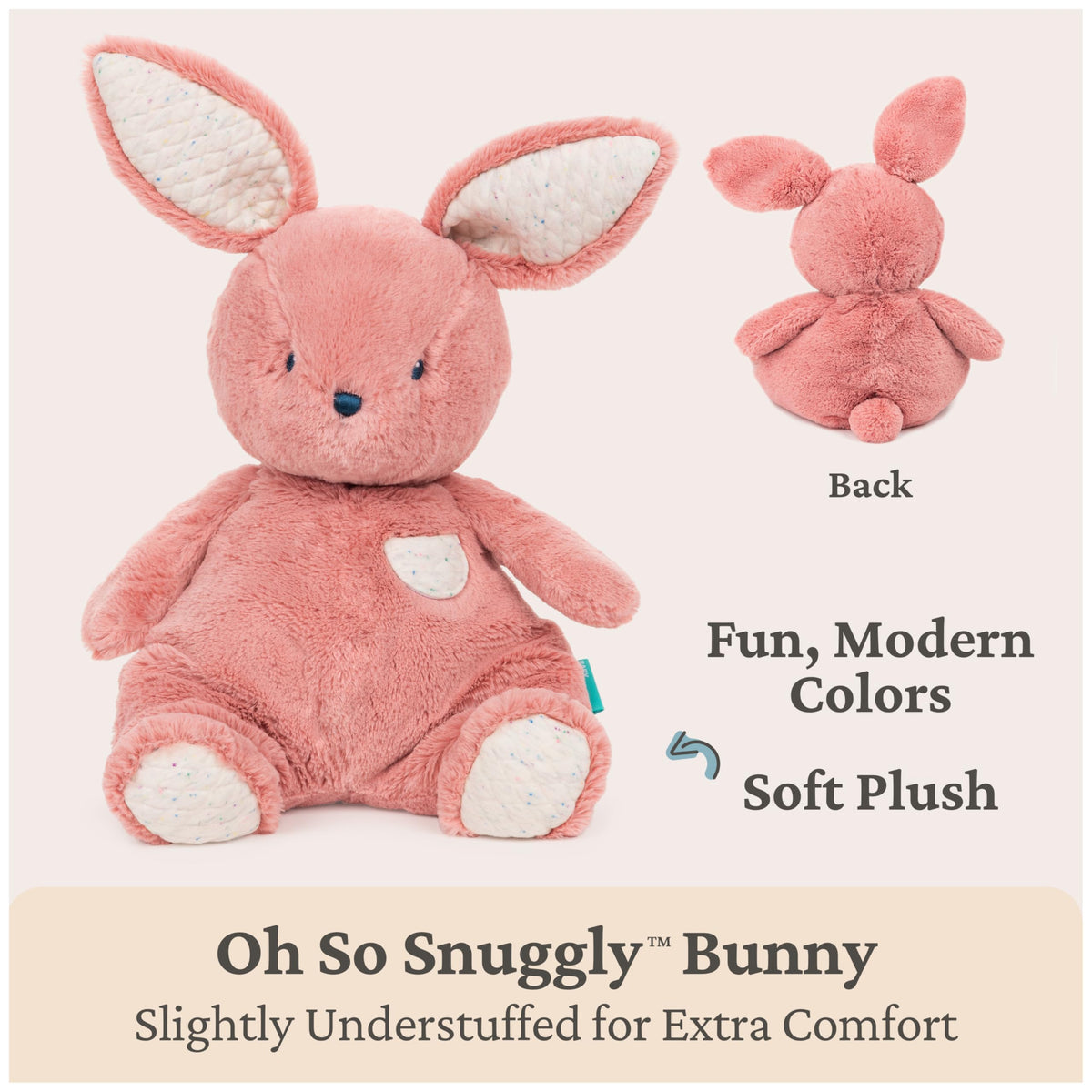 GUND Oh So Snuggly Bunny quilted texture aids tactile exploration during quiet time.