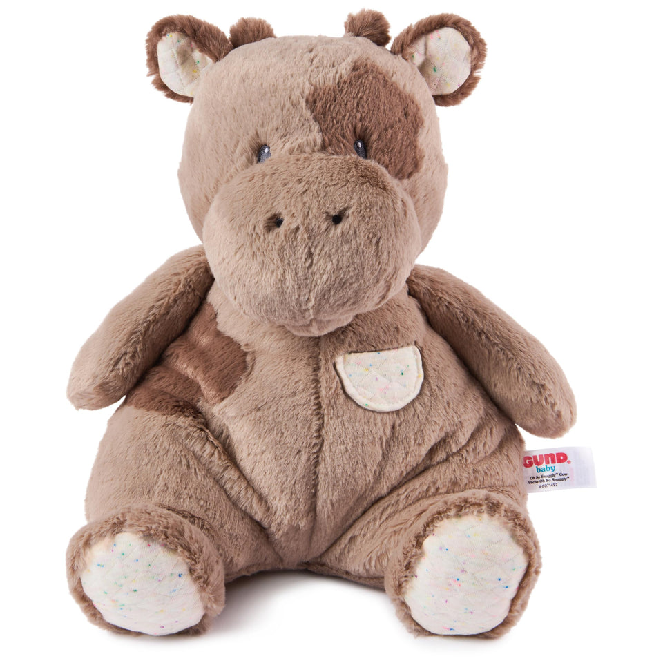 GUND Oh So Snuggly Cow plush face closeup with embroidered features and soft texture.