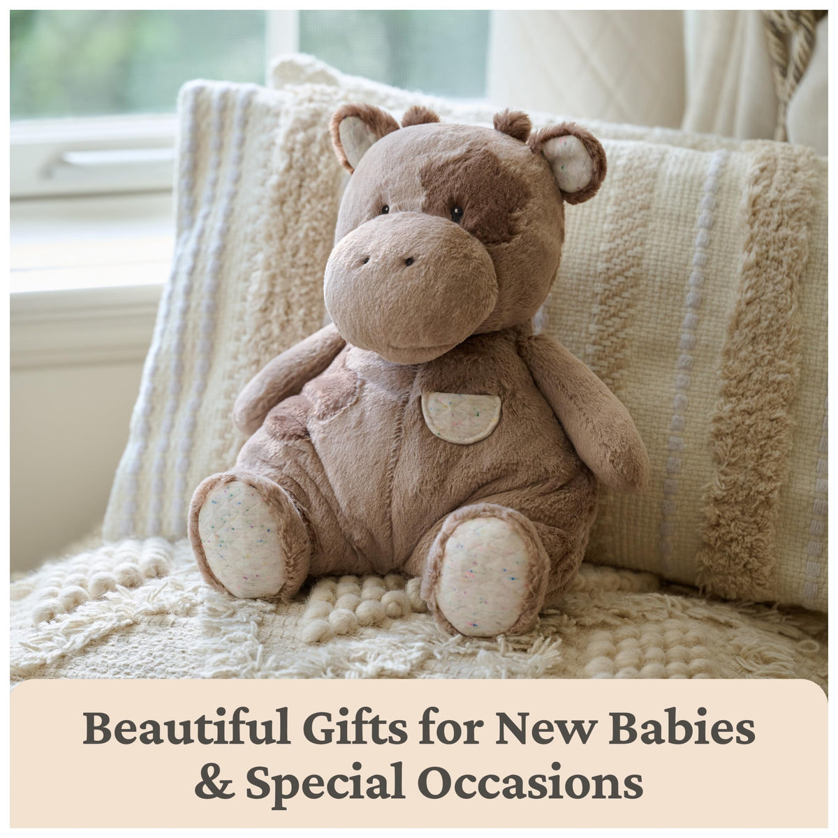 GUND Oh So Snuggly Cow plush shown in a nursery for modern décor.