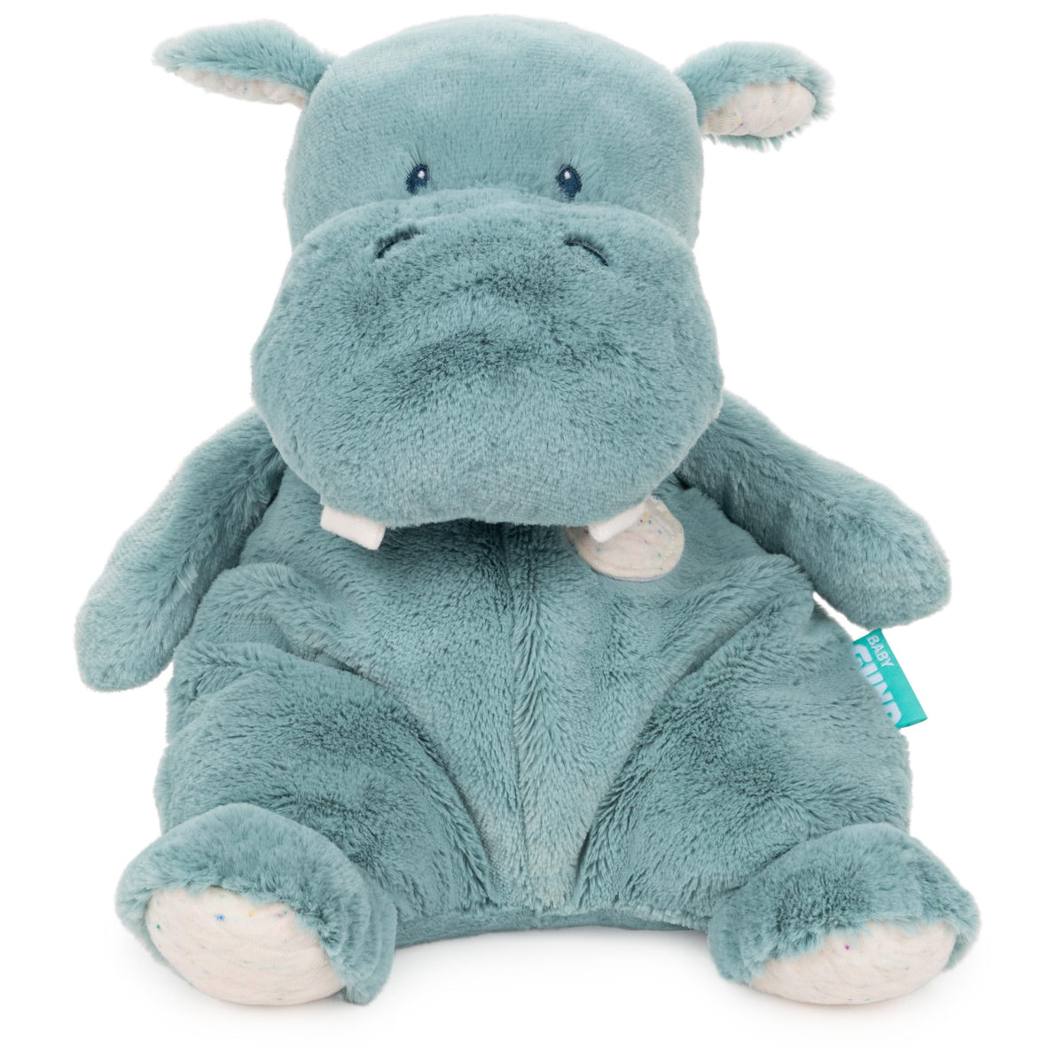 GUND Oh So Snuggly Hippo teal plush with 12.5-inch soft body for baby comfort.
