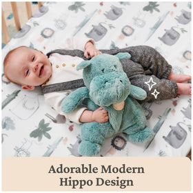 GUND Oh So Snuggly Hippo teal demonstrates machine washable care for easy cleanup.