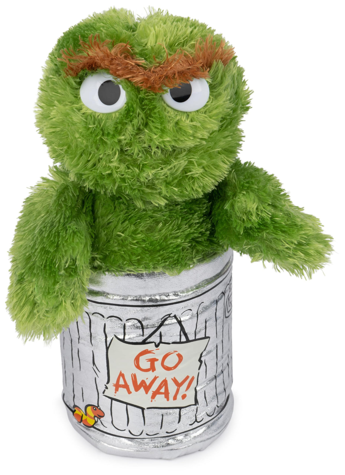 GUND Oscar the Grouch plush in a trash can ready for cuddling and display