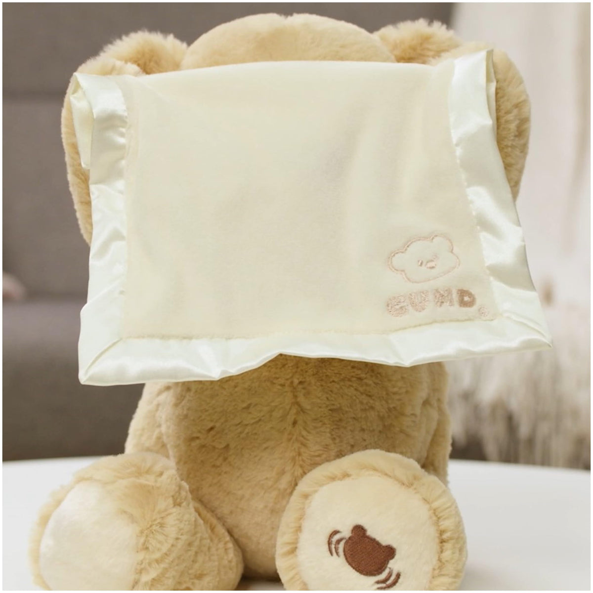 Protective poly bag packaging keeps the bear secure during shipping.