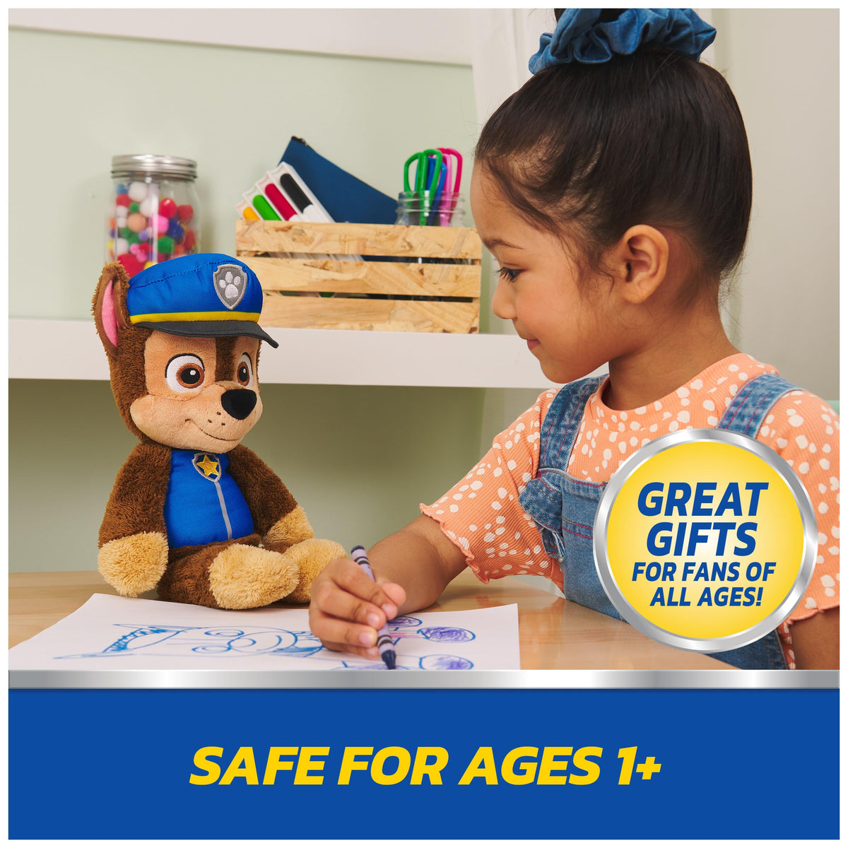 Soft brown plush with embroidered facial details, safe for ages 1 and up.