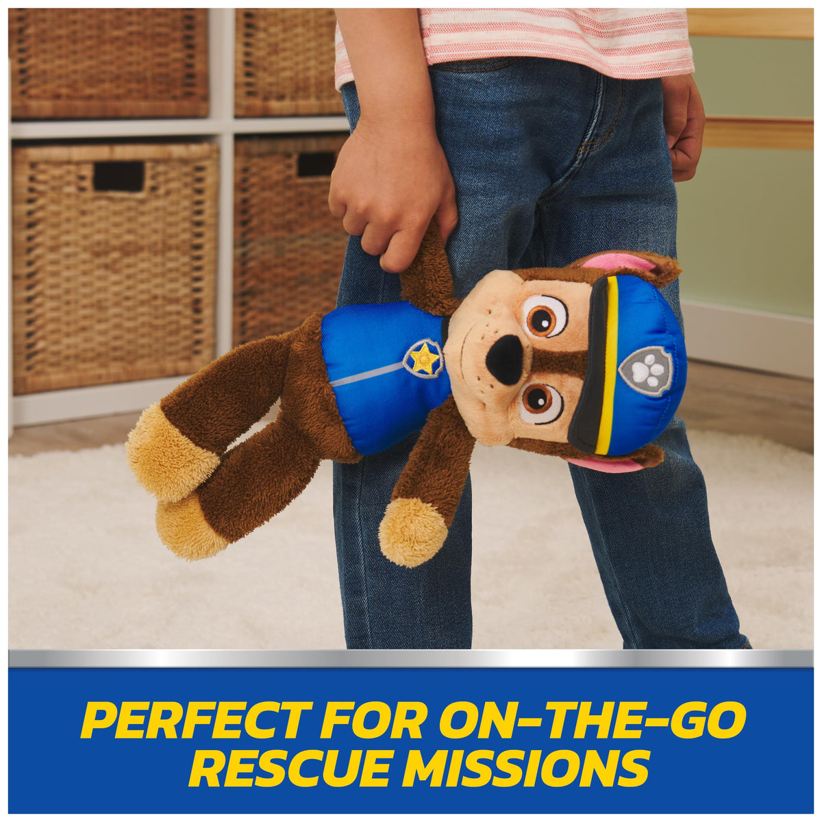 Embroidered eyes and whiskers finish the Chase plush for durability.