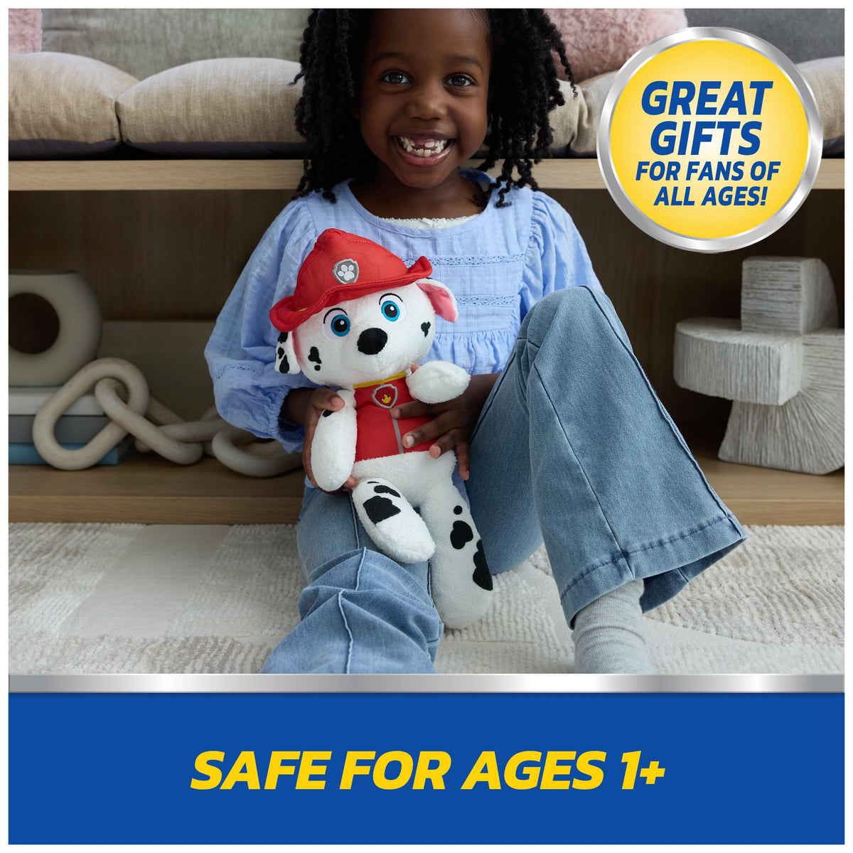 GUND PAW Patrol Marshall embroidered face detailing for safety and expressiveness.
